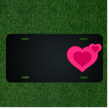 Custom Personalized License Plate With Add Names To Double Pink Hearts Design