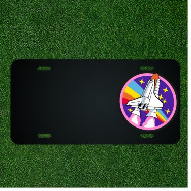 Custom Personalized License Plate With Add Names To Rainbow Rocket Ship Design
