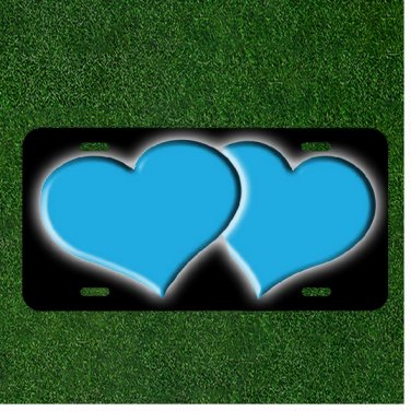 Custom Personalized License Plate Auto Tag With Turquoise Hearts Add Names