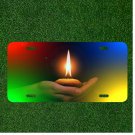 Custom Personalized License Plate Auto Tag With Rainbow Lit Candle Design