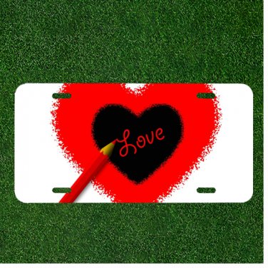 Custom Personalized License Plate Auto Tag With Red Pencil Love Design