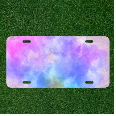 Custom Personalized License Plate Tag With Purple Blue Pink And White Design