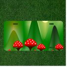 Custom Personalized License Plate Auto Tag With Red Mushrooms And Green Trees