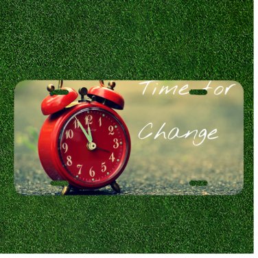 Custom Personalized License Plate Auto Tag With Time For Change Red Clock