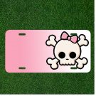 Custom Personalized License Plate Tag With Pink Skull And Crossbones Add Names