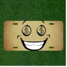 Custom Personalized License Plate Auto Tag With Money Eyes Smiley Emoji