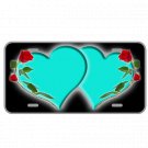 Custom Personalized License Plate Car Tag With Teal Hearts And Roses Add Names