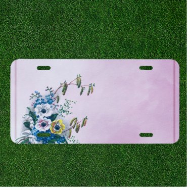 Custom Personalized License Plate Auto Tag With White Flowers Add Names