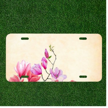 Custom Personalized License Plate Auto Tag With Pink Flower Add Names
