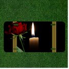 Custom Personalized License Plate Auto Tag With Red Rose And Lit Candle Design