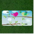 Custom Personalized License Plate Auto Tag With Pink And Green Bird Art Design