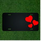 Custom Personalized License Plate With Add Names To Three Red Hearts Design NEW