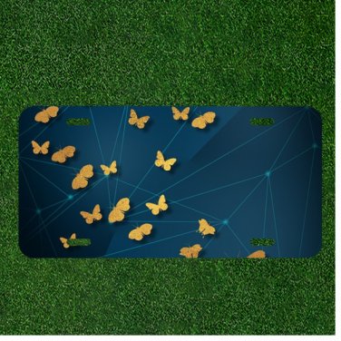 Custom Personalized License Plate Tag With Golden Butterflys Blue Background