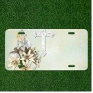Custom Personalized License Plate Auto Tag With Fancy Flowers And Cross Add Name