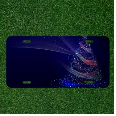 Custom Personalized License Plate Auto Tag With Blue Christmas Tree Add Names