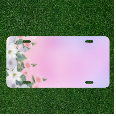 Creative License Plate Auto Tag With Pink And White Flowers Add Names