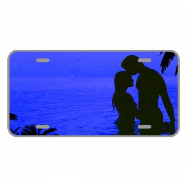 Custom Personalized License Plate Tag With Couple Blue Background Add Names