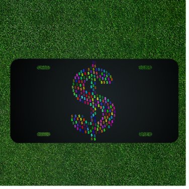 Custom Personalized License Plate Auto Tag With Colorful Money Sign Design