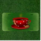 Custom Personalized License Plate Auto Tag With Red Polka Dotted Coffee Cup