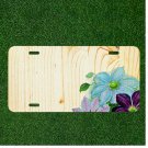 Custom Personalized License Plate Auto Tag With Wooden Pattern And Flowers Art