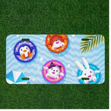 Custom Personalized License Plate Auto Tag With Bunny,Cat,Dog And Penguin Tubes