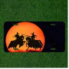 Custom Personalized License Plate Tag With Wariors Fighting By Moon Add Names