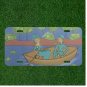 Creative License Plate Auto Tag With Cartoon Happy Couple In Boat In Water