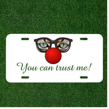 Custom Personalized License Plate Auto Tag With You Can Trust Me! Clown Cat