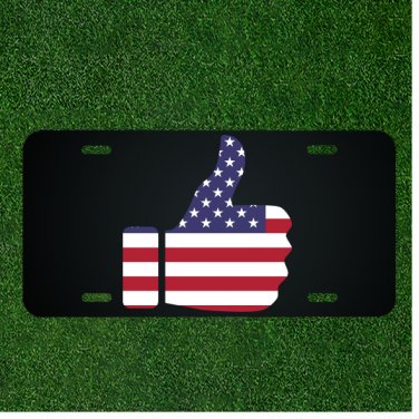 Custom Personalized License Plate Auto Tag With Thumbs Up American Flag Design