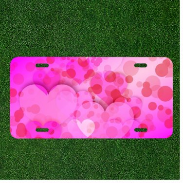 Custom Personalized License Plate Car Tag With Banner Hearts Pink Design NEW