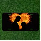 Custom Personalized License Plate Auto Tag With Couple By Flaming Heart Design