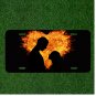 Custom Personalized License Plate Auto Tag With Couple By Flaming Heart Design
