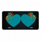 Custom Personalized License Plate Car Tag With Cyan Hearts And Roses Add Names