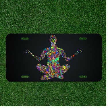 Custom Personalized License Plate Auto Tag With Colorful YOGA Meditation Person