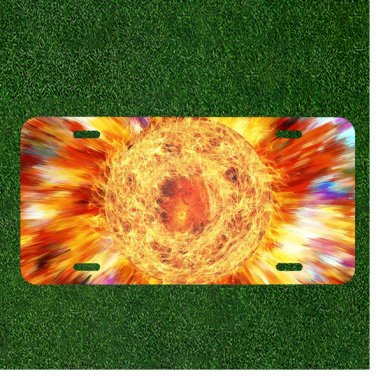 Custom Personalized License Plate Auto Tag With Flaming Planet Colorful Splash