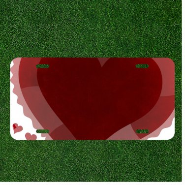 Custom Personalized License Plate Tag With Dark Red Heart And Pink Add Names