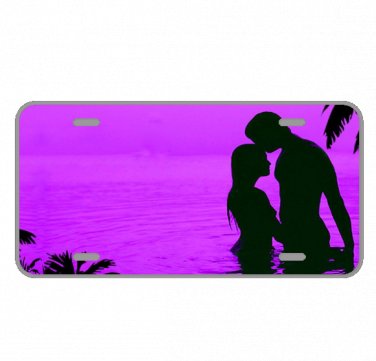 Custom Personalized License Plate tag With Couple Purple Background Add Names