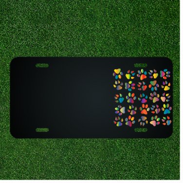 Custom Personalized License Plate With Add Names To Colorful Paw Prints Design