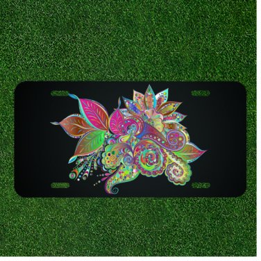 Custom Personalized License Plate Tag With Stunning Colorful Flowers And Leaves