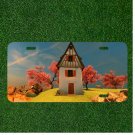 Custom Personalized License Plate Auto Tag With Cute Like House With Red Trees