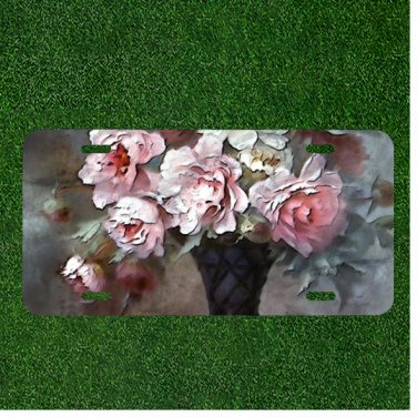 Custom Personalized License Plate Auto Tag With Amazing Pink Flower Vase Design