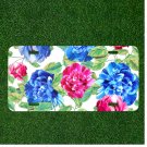 Custom Personalized License Plate Auto Tag With Blue And Pink Flowers Design