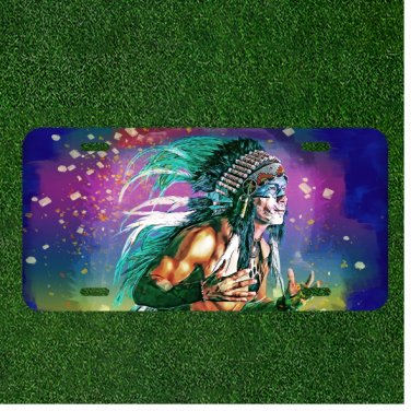 Custom Personalized License Plate Auto Tag With Indian Tribe Colorful Design