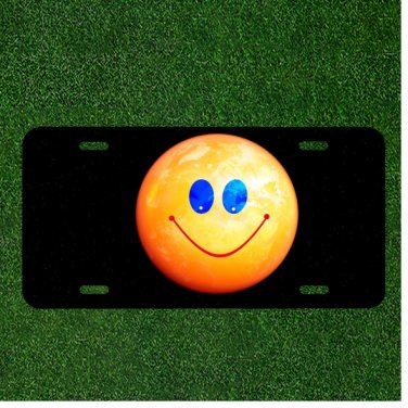 Custom Personalized License Plate Auto Tag With Blue Eyed Smiley Emoji Face