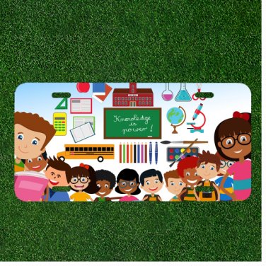 Creative License Plate Tag With Happy Kids School Day Design Knowledge Is Power!