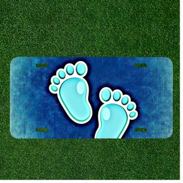 Custom Personalized License Plate Auto Tag With Little Boys Foot Prints Design