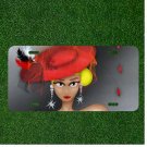 Custom Personalized License Plate Tag With Fancy Red Hat Shiney Earrings Women