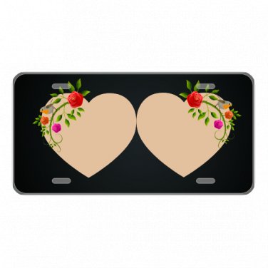 Custom Personalized License Plate Car Tag With Beige Hearts And Roses Add Names
