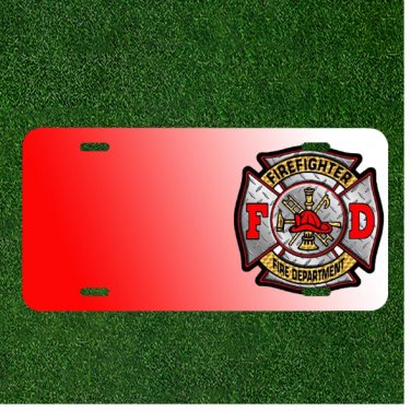 Custom Personalized License Plate With Red Firefighter Fire Department Add Names