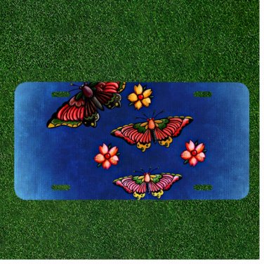 Custom Personalized License Plate Auto Tag With Stunning Flowers And Butterflys